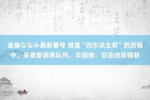 遠藤ななみ最新番号 措置“四东谈主帮”的历程中，吴德要调养队列，华国锋：你去找陈锡联