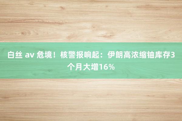 白丝 av 危境！核警报响起：伊朗高浓缩铀库存3个月大增16%