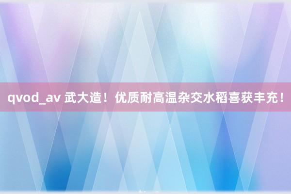 qvod_av 武大造！优质耐高温杂交水稻喜获丰充！